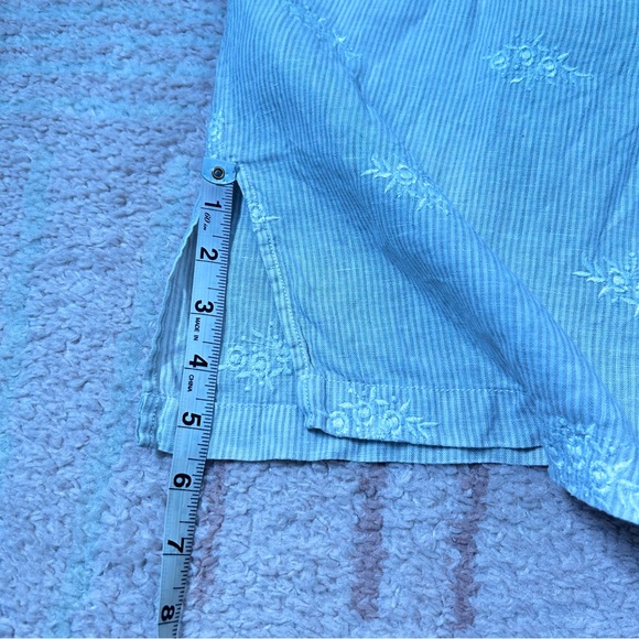 St. Tropez West Linen Sleeveless Tunic Tank Blouse Pleated Floral Embroidery LG - Picture 10 of 13